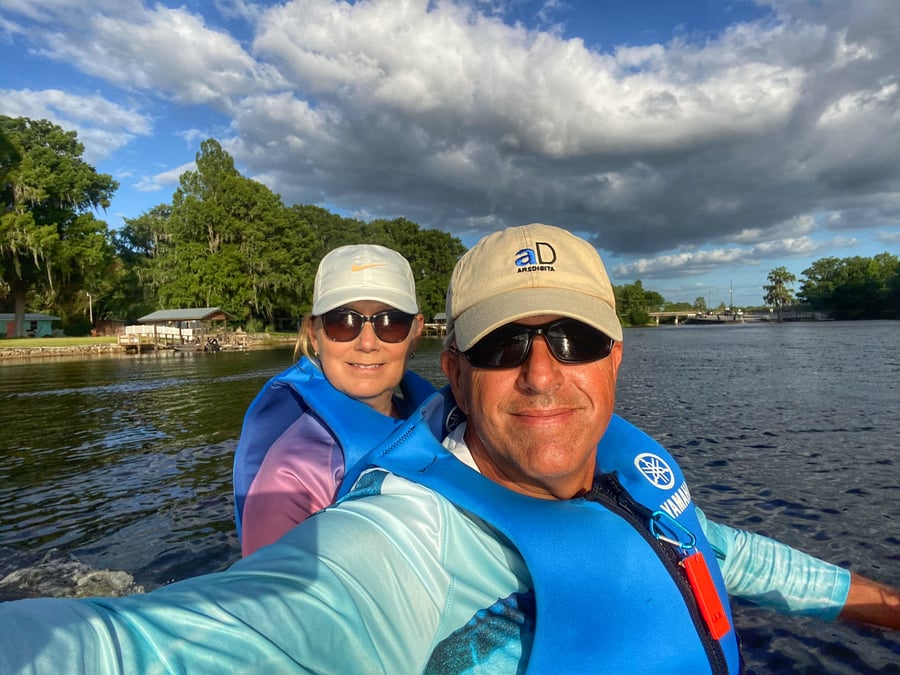Prostate cancer survivor Bob and his wife on the lake